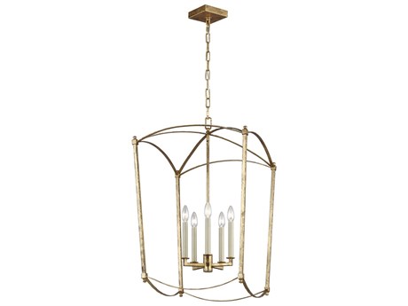 Visual Comfort Studio Thayer 5-Light Antique Gild Gold Candelabra Lantern Chandelier