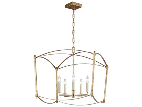 Visual Comfort Studio Thayer 5-Light Antique Gild Gold Candelabra Lantern Chandelier