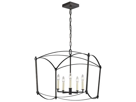 Visual Comfort Studio Thayer 5-Light Smith Steel Candelabra Lantern Chandelier