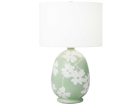 Visual Comfort Studio Lila Semi Matte Green White Linen Fabric Table Lamp