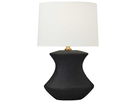 Visual Comfort Studio Bone Rough Black Ceramic White Linen Fabric Buffet Lamp