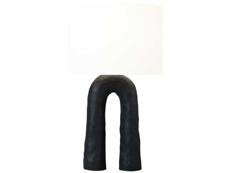 Visual Comfort Studio Aura Rough Black White Linen Buffet Lamp