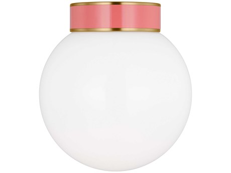 Visual Comfort Studio Monroe 1-Light Burnished Brass Coral Pink Globe Flush Mount