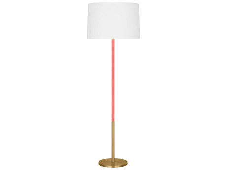 Visual Comfort Studio Monroe Burnished Brass Coral White Linen Fabric Pink Floor Lamp