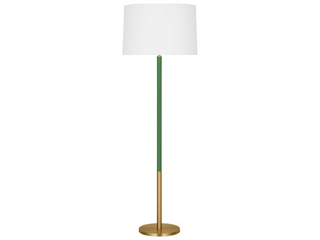Visual Comfort Studio Monroe Burnished Brass Green White Linen Fabric Floor Lamp