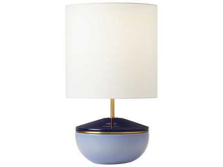 Visual Comfort Studio Cade Polar Blue White Linen Fabric Table Lamp
