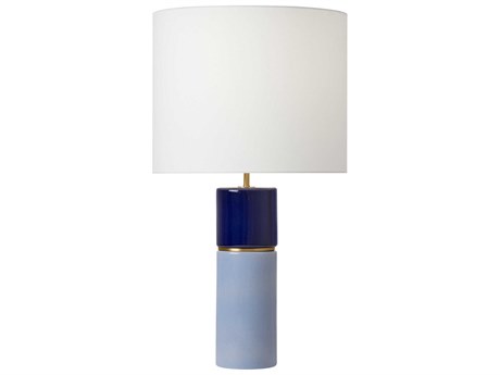 Visual Comfort Studio Cade Polar Blue White Linen Fabric Buffet Lamp