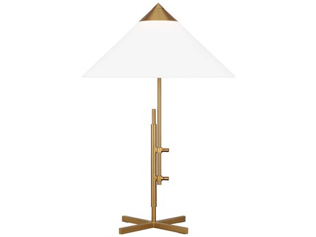 Visual Comfort Studio Franklin Burnished Brass White Linen Fabric Buffet Lamp