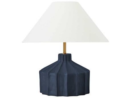 Visual Comfort Studio Veneto Matte Blue Wash White Linen Fabric Table Lamp