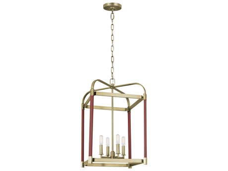 Visual Comfort Studio Hadley 4-Light Time Worn Brass Lantern Chandelier
