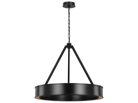 Visual Comfort Studio Leonard 1-Light Aged Iron Black Round Pendant