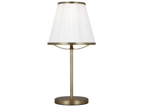 Visual Comfort Studio Esther Time Worn Brass White Linen Pleated Fabric Table Lamp