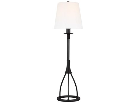Visual Comfort Studio Sullivan Aged Iron White Linen Fabric Black Buffet Lamp