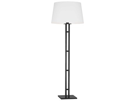 Visual Comfort Studio Haddon Aged Iron White Linen Black Floor Lamp