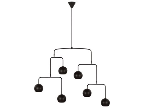 Visual Comfort Studio Chaumont 6-Light Aged Iron Black Globe Tiered Chandelier