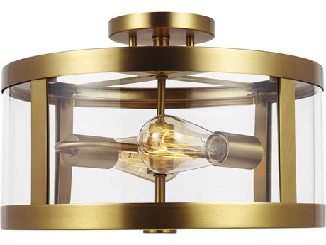 Visual Comfort Studio Harrow 2-Light Burnished Brass Drum Semi Flush Mount