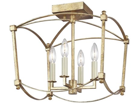 Visual Comfort Studio Thayer 4-Light Antique Gild Gold Semi Flush Mount