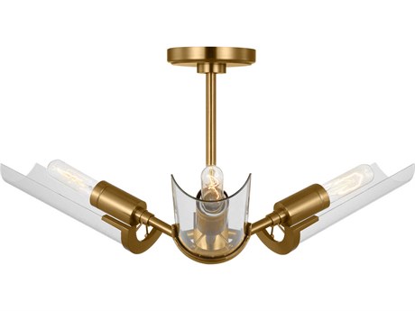 Visual Comfort Studio Mezzo 3-Light Burnished Brass Cylinder Semi Flush Mount