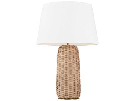 Visual Comfort Studio Dumar Blonde Rattan White Linen Fabric Brown Buffet Lamp