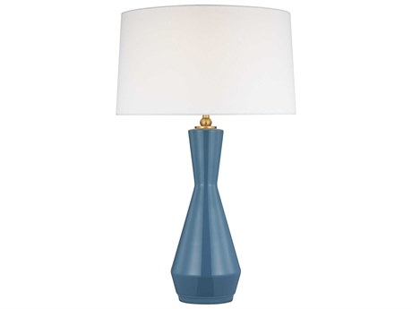 Visual Comfort Studio Jens Lucent Aqua White Linen Fabric Blue Buffet Lamp