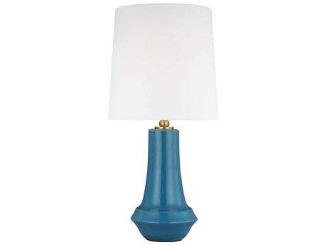 Visual Comfort Studio Jenna Lucent Aqua White Linen Fabric Blue Buffet Lamp