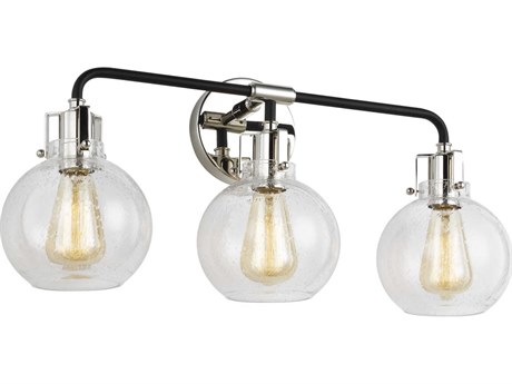 Visual Comfort Studio Clara 3-Light Polished Nickel Textured Black Vanity Light