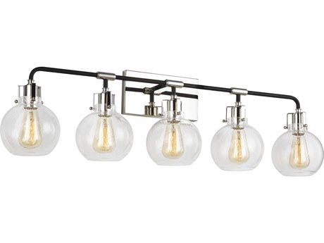 Visual Comfort Studio Clara 5-Light Polished Nickel Textured Black Vanity Light