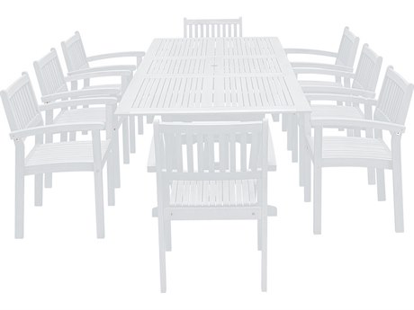 Vifah Bradley Eco-friendly 9-piece White Hardwood Dining Set with Rectangle Extention Table and Arm Chairs