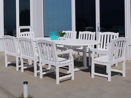 Vifah Bradley Eco-friendly 9-piece Outdoor White Hardwood Dining Set with Oval Extension Table and Arm Chairs