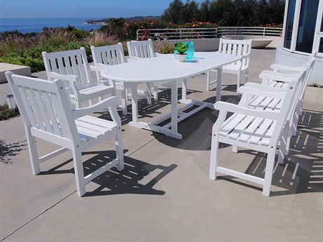Vifah Bradley Eco-friendly 9-piece Outdoor White Hardwood Dining Set with Oval Extension Table and Arm Chairs