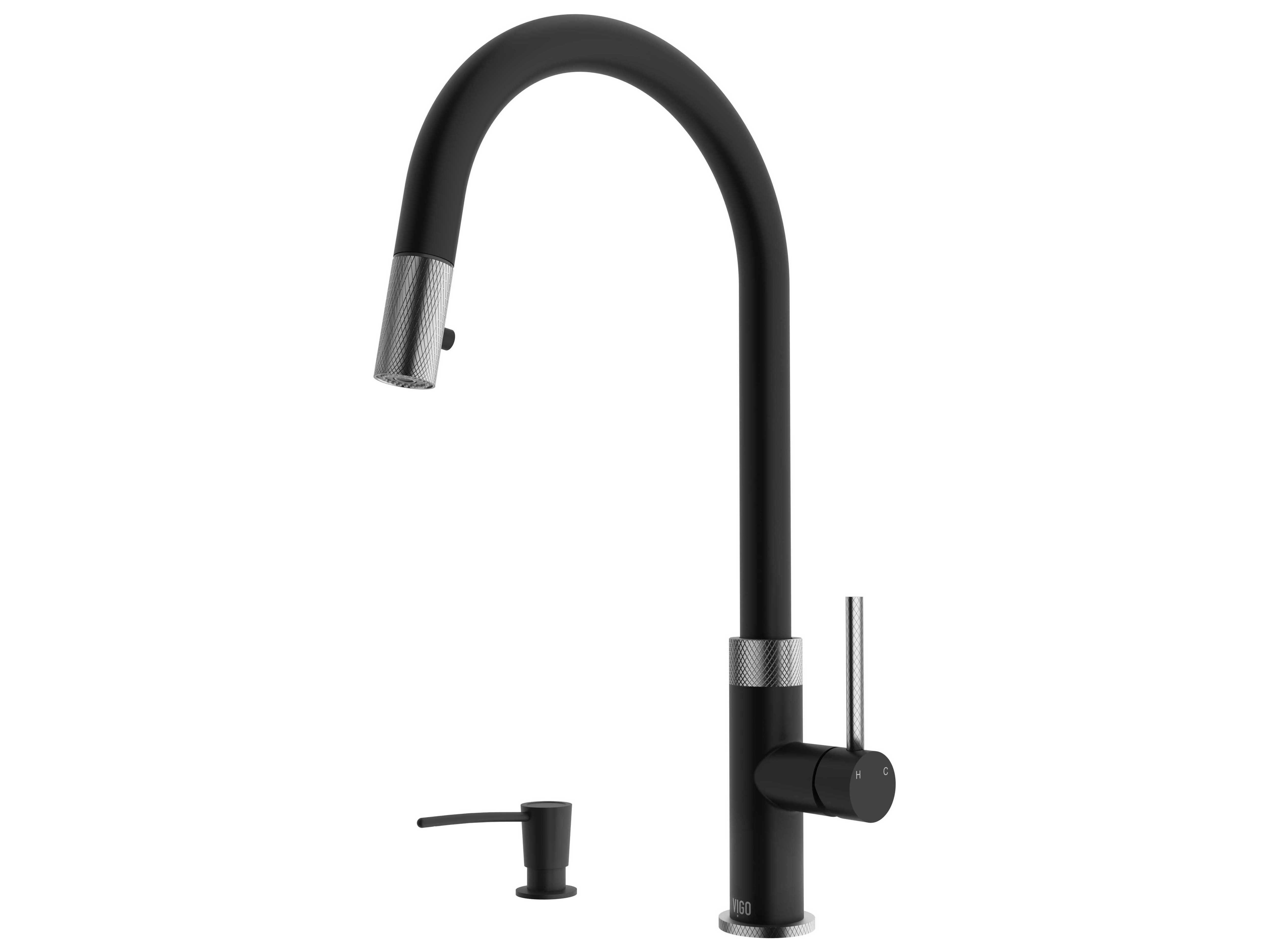 Vigo Bristol Stainless Steel / Matte Black Pull-Down Kitchen Faucet Black Stainless Steel Kitchen Faucet With Soap Dispenser