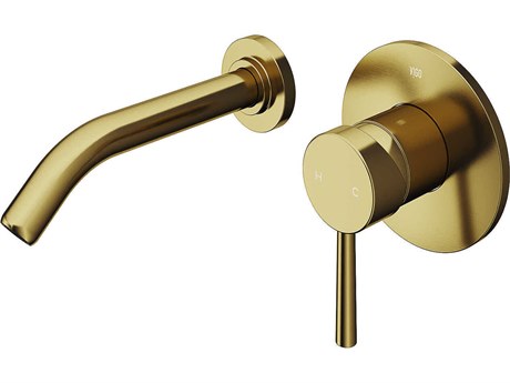 Vigo Olus Matte Brushed Gold Single-Handle Wall-Mount Bathroom Faucet with Pop-Up Drain