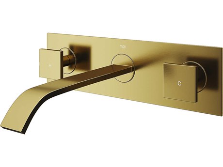Vigo Titus Matte Brushed Gold Dual-Handle Wall-Mount Vessel Bathroom Faucet