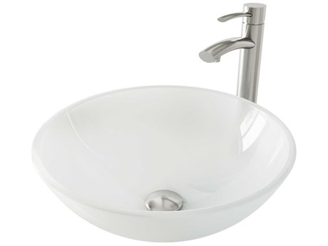 Vigo White Frost Glass Round Vessel Bathroom Sink with Milo Faucet and Pop-Up Drain