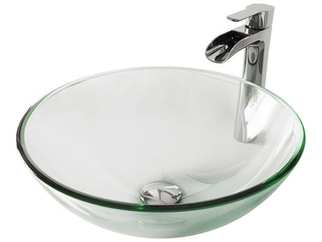 Vigo Crystalline Iridescent 17" Round Vessel Bathroom Sink with Chrome 1-Lever Niko Faucet and Drain