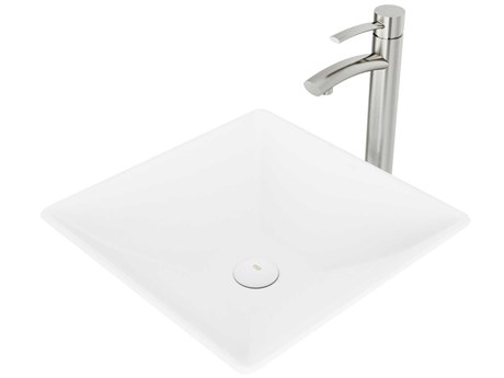 Vigo Hibiscus Square Vessel Bathroom Sink with Milo Faucet and Pop-Up Drain