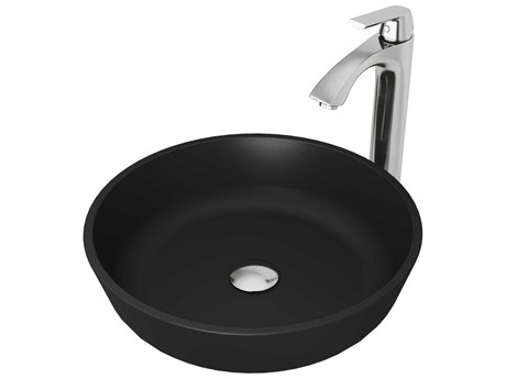 Vigo Modus Matte Shell 17" Round Vessel Bathroom Sink with Brushed Nickel 1-Handle Linus Bathroom Faucet and Pop-Up Drain