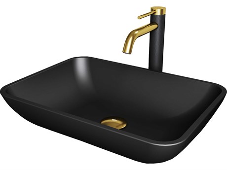 Vigo Sottile Matte Shell 18" Rectangular Vessel Bathroom Sink with Matte Gold / Matte Black Lexington Faucet