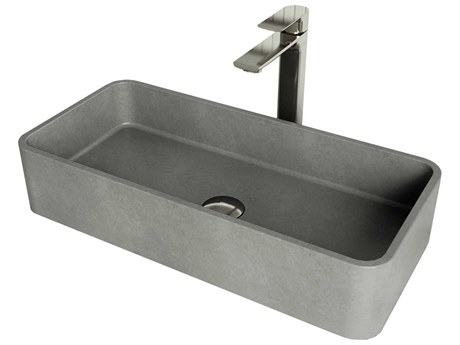 Vigo Concreto Stone Rectangular Vessel Bathroom Sink with Norfolk Faucet and Pop-Up Drain