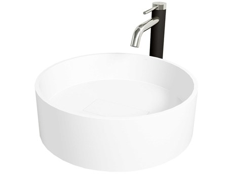 Vigo Bryant Matte Stone Round Vessel Bathroom Sink with Lexington Faucet and Drain