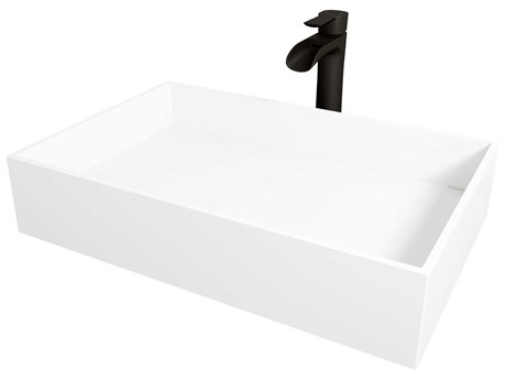 Vigo Montauk Rectangular Vessel Bathroom Sink with Niko Faucet and Drain