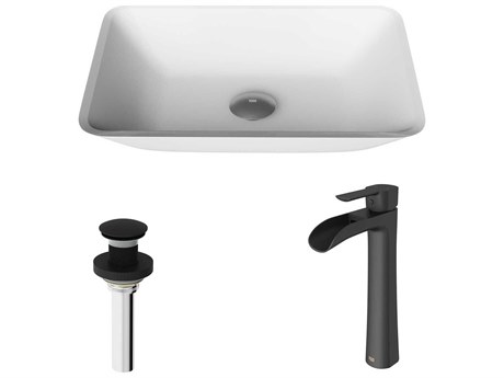 Vigo Sottlie Glass Rectangular Vessel Bathroom Sink with Niko Faucet and Pop-up Drain
