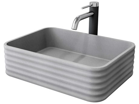 Vigo Cadman Rectangular Fluted Bathroom Vessel Sink with Lexington Faucet and Pop-Up Drain