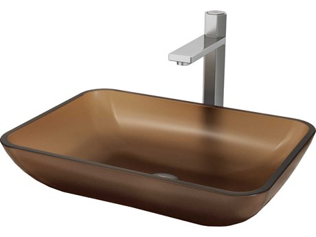 Vigo Sottile Rectangular Glass Bathroom Vessel Sink with Nova Faucet and Pop-Up Drain