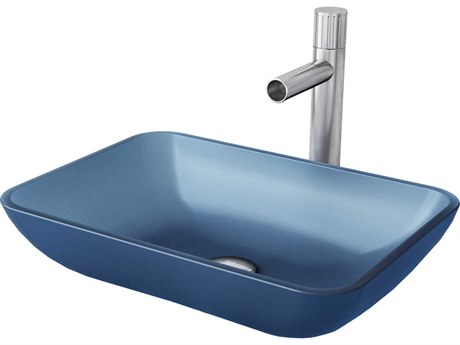 Vigo Sottile Royal Blue Rectangular Bathroom Vessel Sink with Ashford Vessel Faucet and Pop-Up Drain