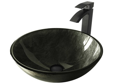 Vigo Onyx Gray 17" Round Vessel Bathroom Sink with Matte Black 1-Lever Duris Faucet and Drain