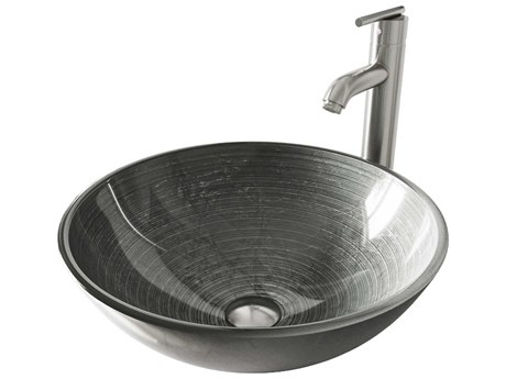 Vigo Simply Silver 17" Round Vessel Bathroom Sink with Brushed Nickel 1-Lever Seville Faucet and Drain