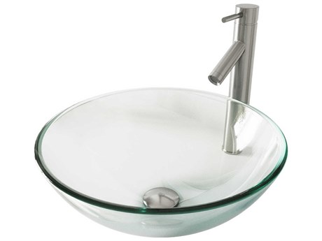 Vigo Crystalline Iridescent 17" Round Vessel Bathroom Sink with Brushed Nickel 1-Lever Dior Faucet and Drain