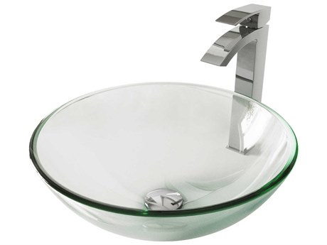 Vigo Crystalline Iridescent 17" Round Vessel Bathroom Sink with Chrome 1-Lever Duris Faucet and Drain