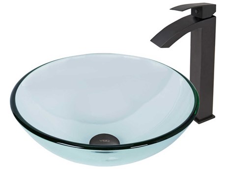Vigo Crystalline Iridescent 17" Round Vessel Bathroom Sink with Matte Black 1-Lever Duris Faucet and Drain